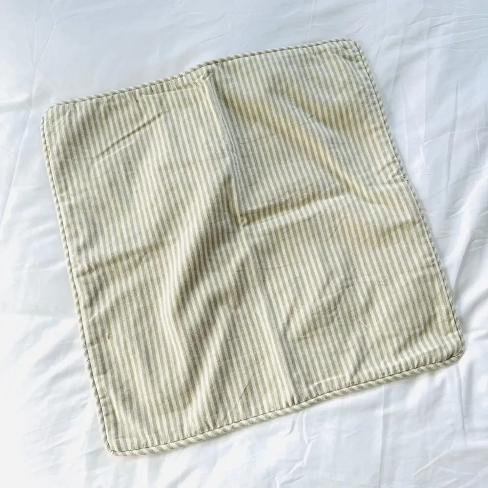 POTTERY BARN White Tan Cream Stripe Pattern Linen Pillow Case Sham 20